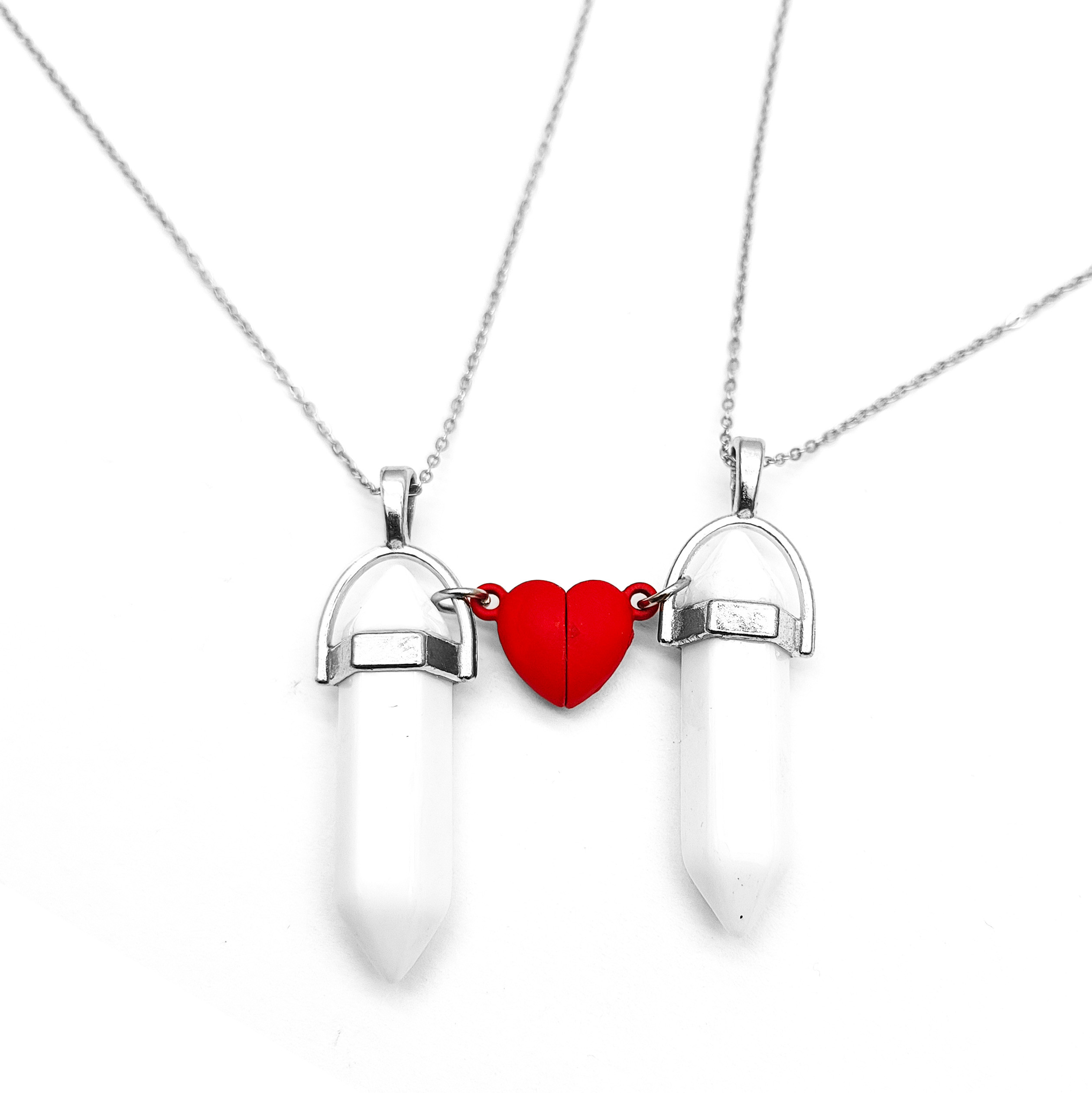 Collar Cuarzo Blanco Pareja Corazon Rojo - Imagen 2