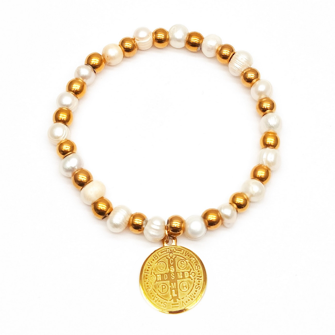 Pulsera San Benito Perla De Agua Acero - Imagen 2
