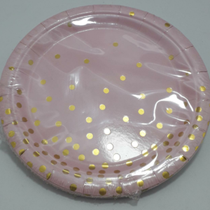 PLATO ROSADO PUNTOS DORADO 18CM X 10 UN