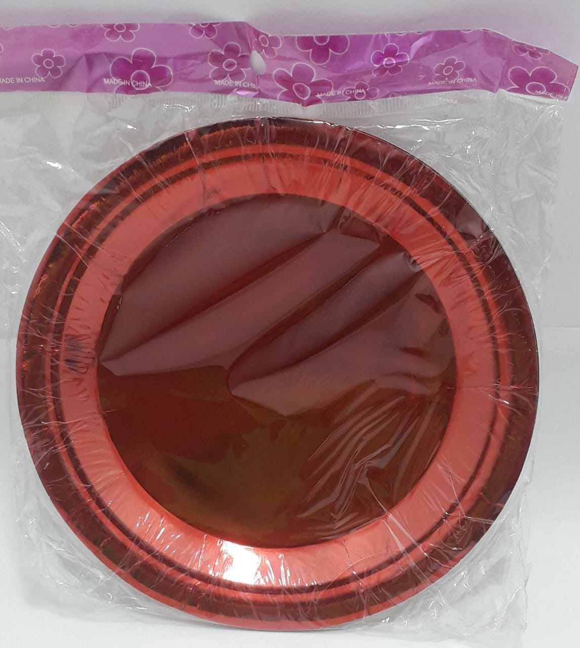 PLATO METALIZADO ROJO 18CM EN BOLSA X