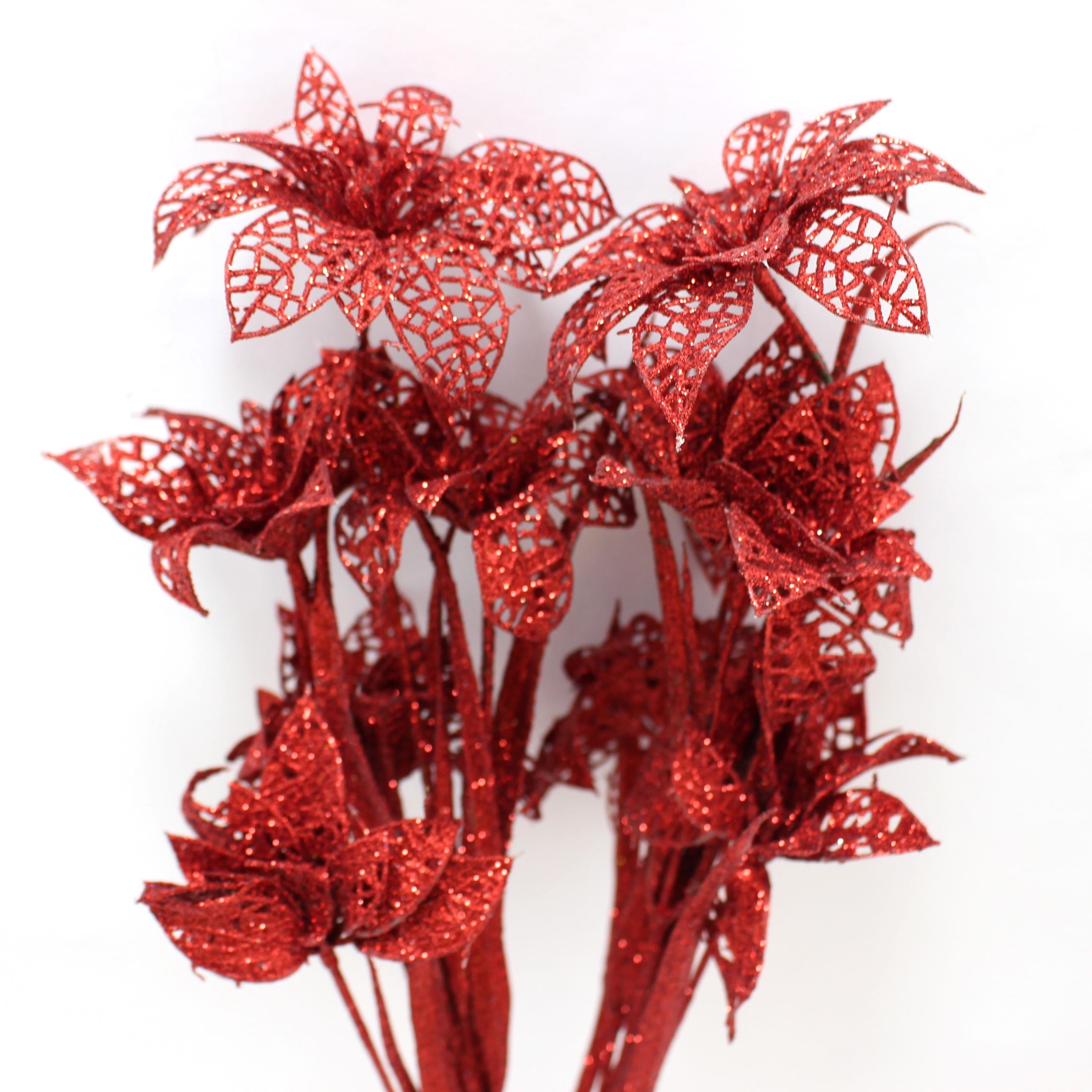 Flor Roja navideña escarchada x2