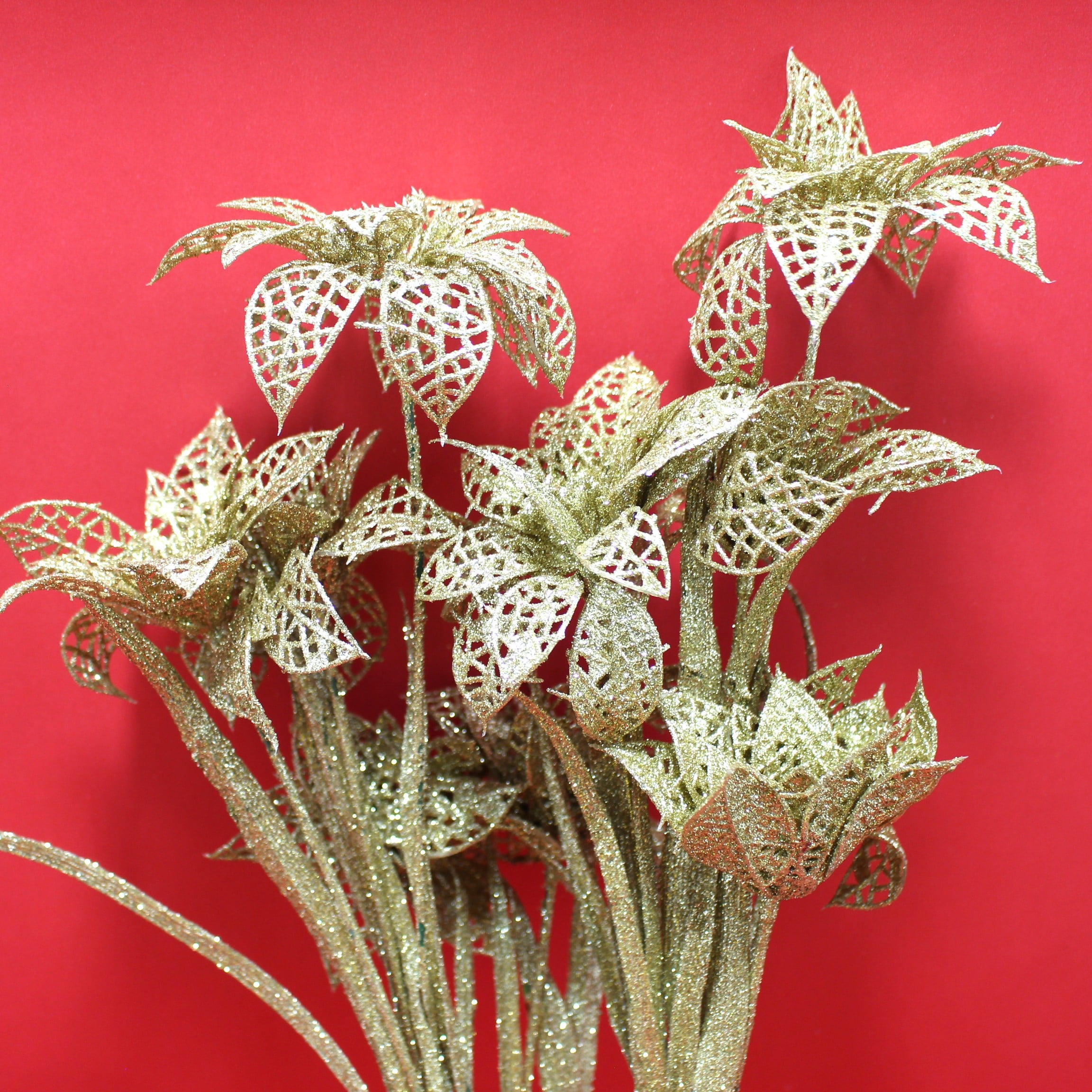 Flor Dorada navideña escarchada x2