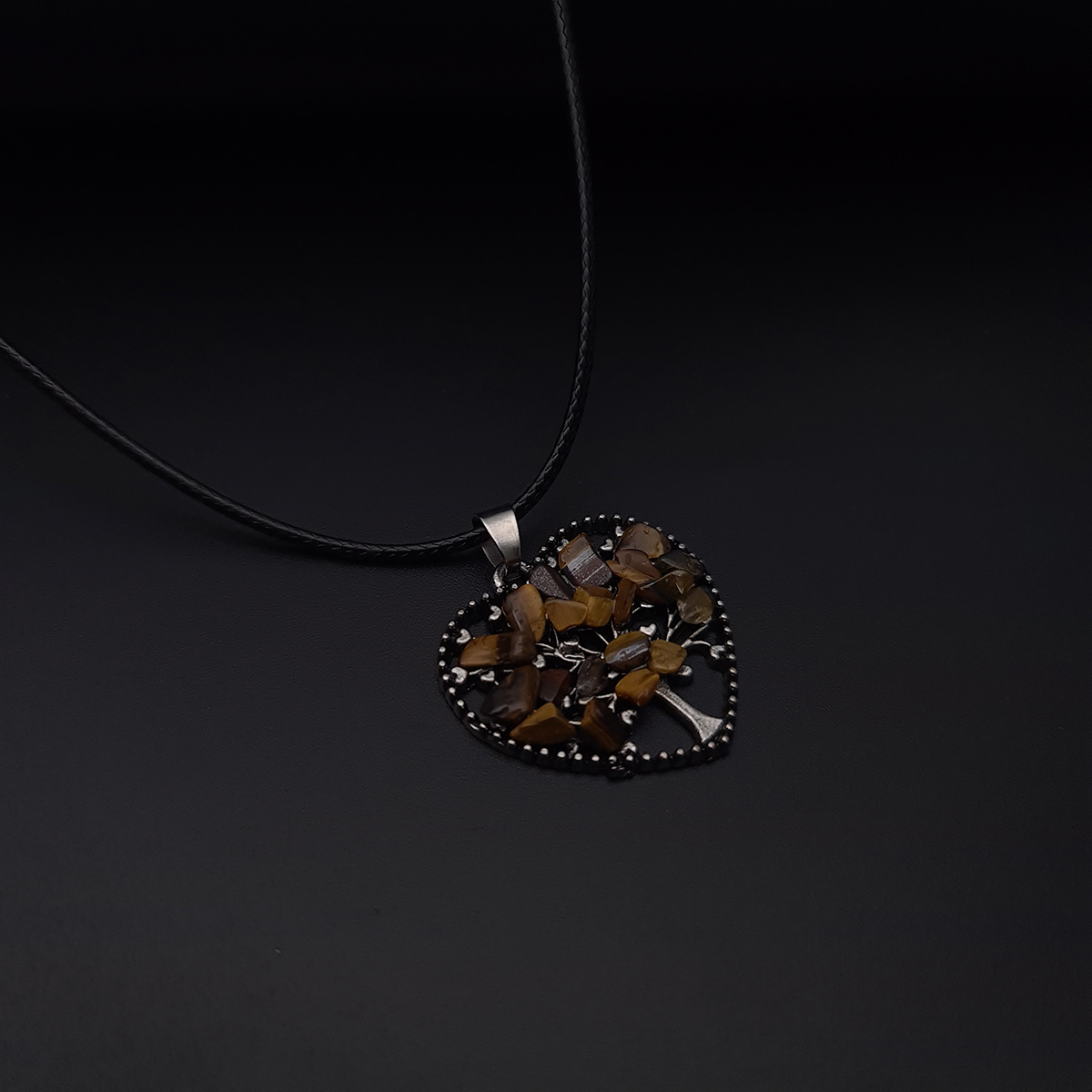 Collar Arbol Corazon Cuarzo Ojo De Tigre