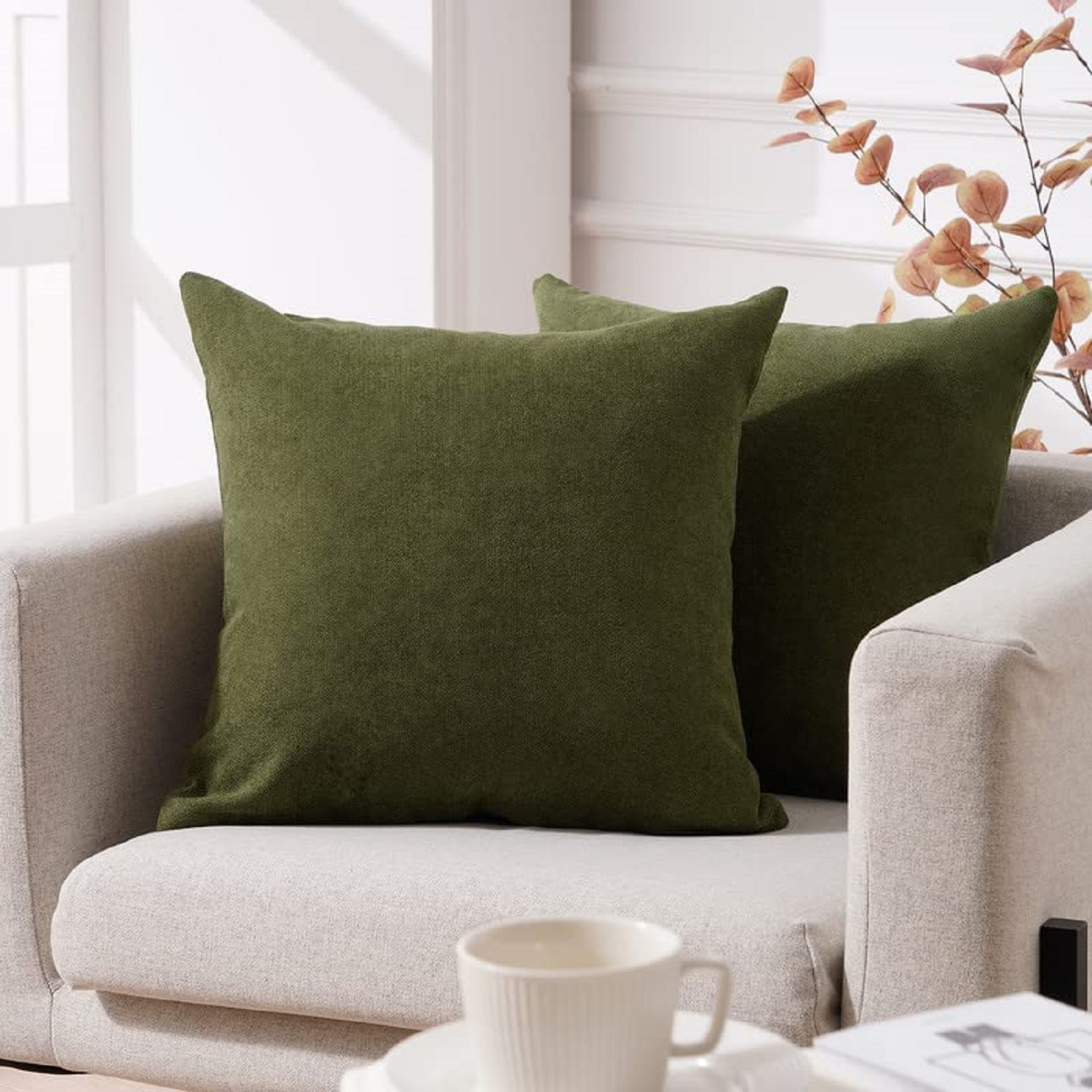 Cojin X2 Decorativo Tela Verde Militar