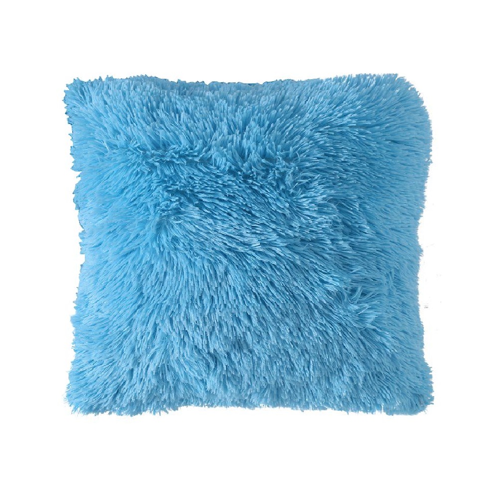 Cojin x2 Decorativo Peludo Azul Claro