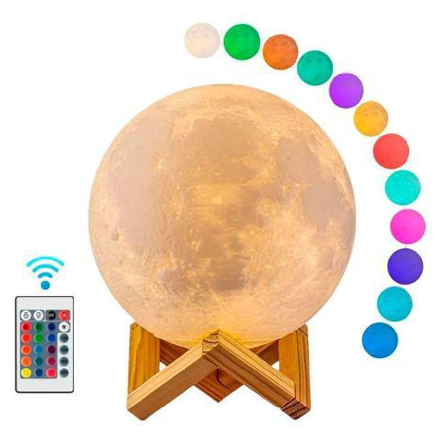 Lámpara Luna Cable 3d Luz Led Colores Ba