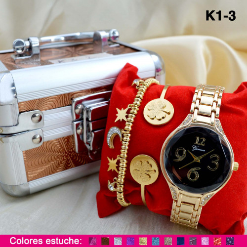 K1 RELOJ GENEVA + PULSERAS COFRE METAL