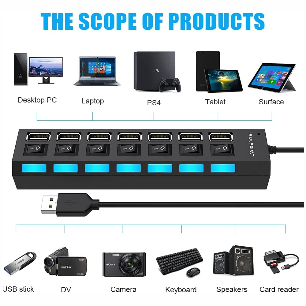 Multitoma USB 7 Puertos Individuales - Imagen 2