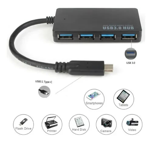 HUB 3.0 TYPO C A USB 4 PUERTOS USB - Imagen 2