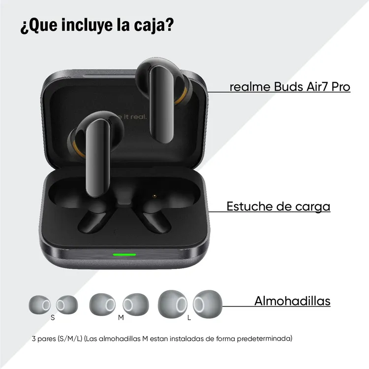Audifonos REALME Inalámbricos Bluetooth Deportivos Gaming In Ear TWS Air 7 Pro Cancelación de Ruido Gris - Imagen 3