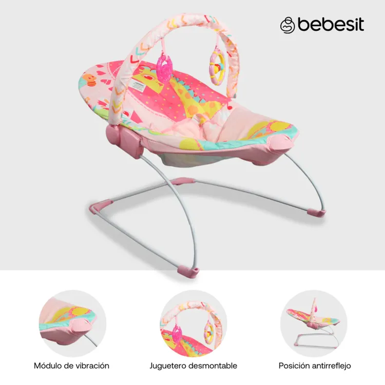 Mecedora para Bebé BEBESIT Silla Vibradora Musical Bouncer Rosado - Imagen 3