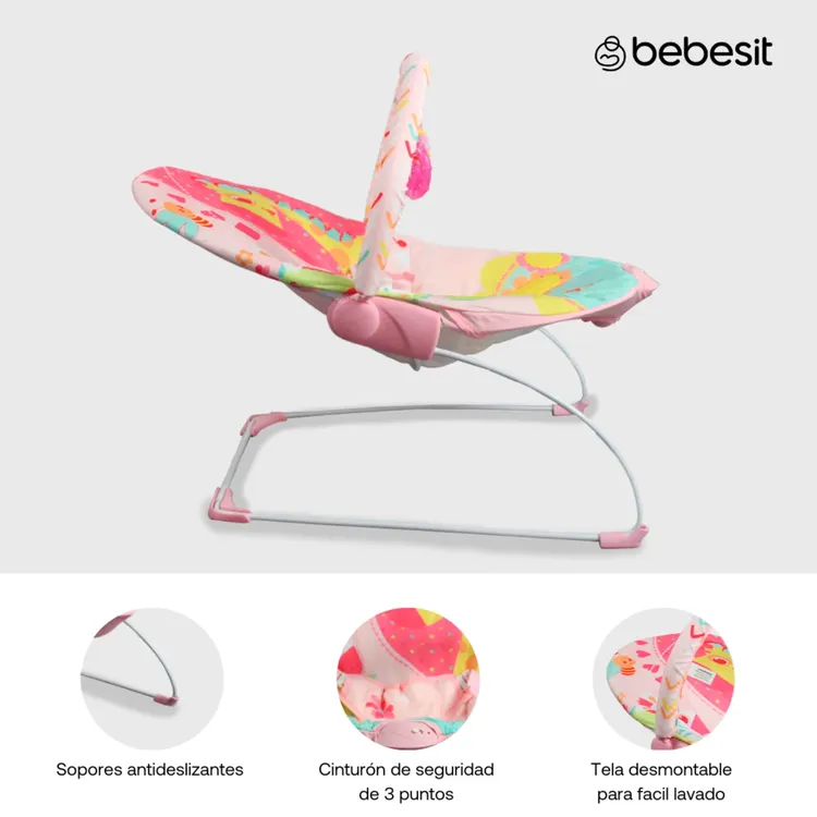 Mecedora para Bebé BEBESIT Silla Vibradora Musical Bouncer Rosado - Imagen 4